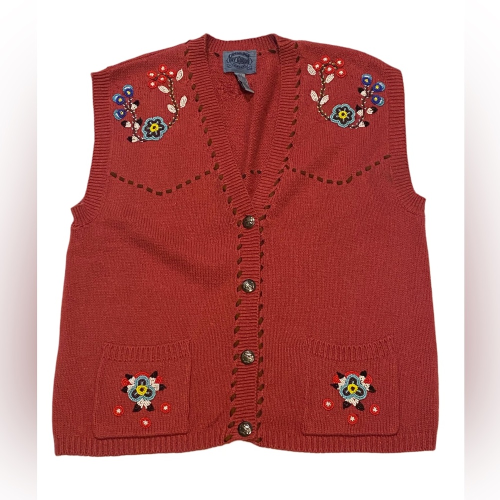 Vintage 90s Cambridge Dry Goods Women's Beaded Western Sweater Vest Size L